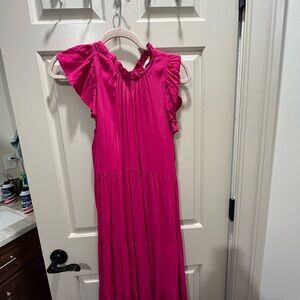 Vibrant Pink Ruffle Sleeve Dress